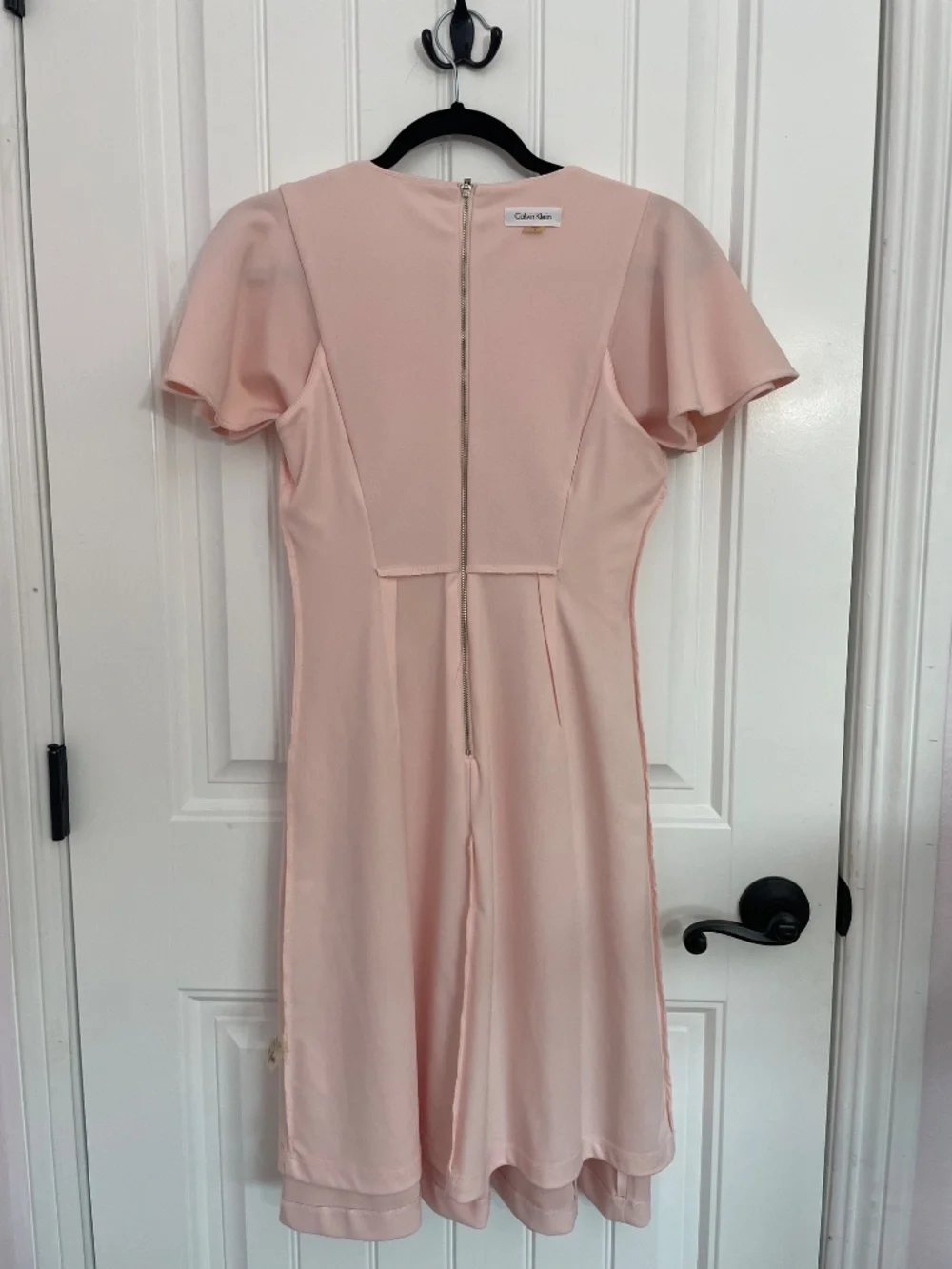 Calvin Klein Light Pink V-Neck Fit & Flare Flutter Sleeve Dress Size 2